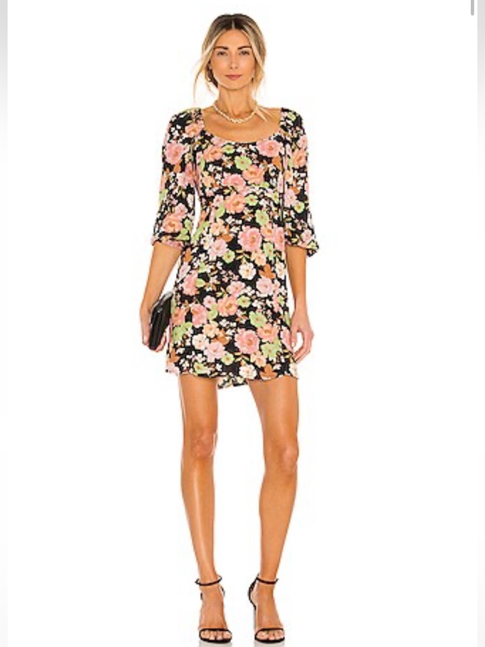 Sanctuary Black Floral Dress with Pink and Green Blooms